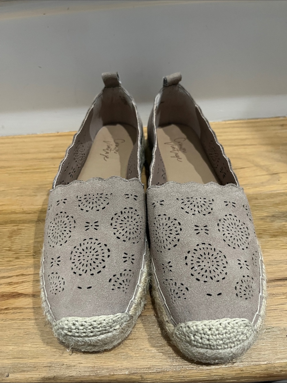 Crown Vintage Taupe Laser-Cut Scalloped Espadrille Flats